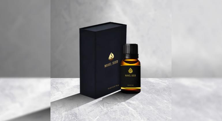 Cyson Navel Seed Oil bottle with premium black packaging, designed for Ayurvedic belly button oiling and naabhi wellness rituals.